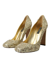 Gold Sequin Crystal Heels Pumps Shoes