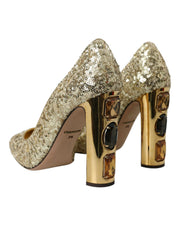 Gold Sequin Crystal Heels Pumps Shoes