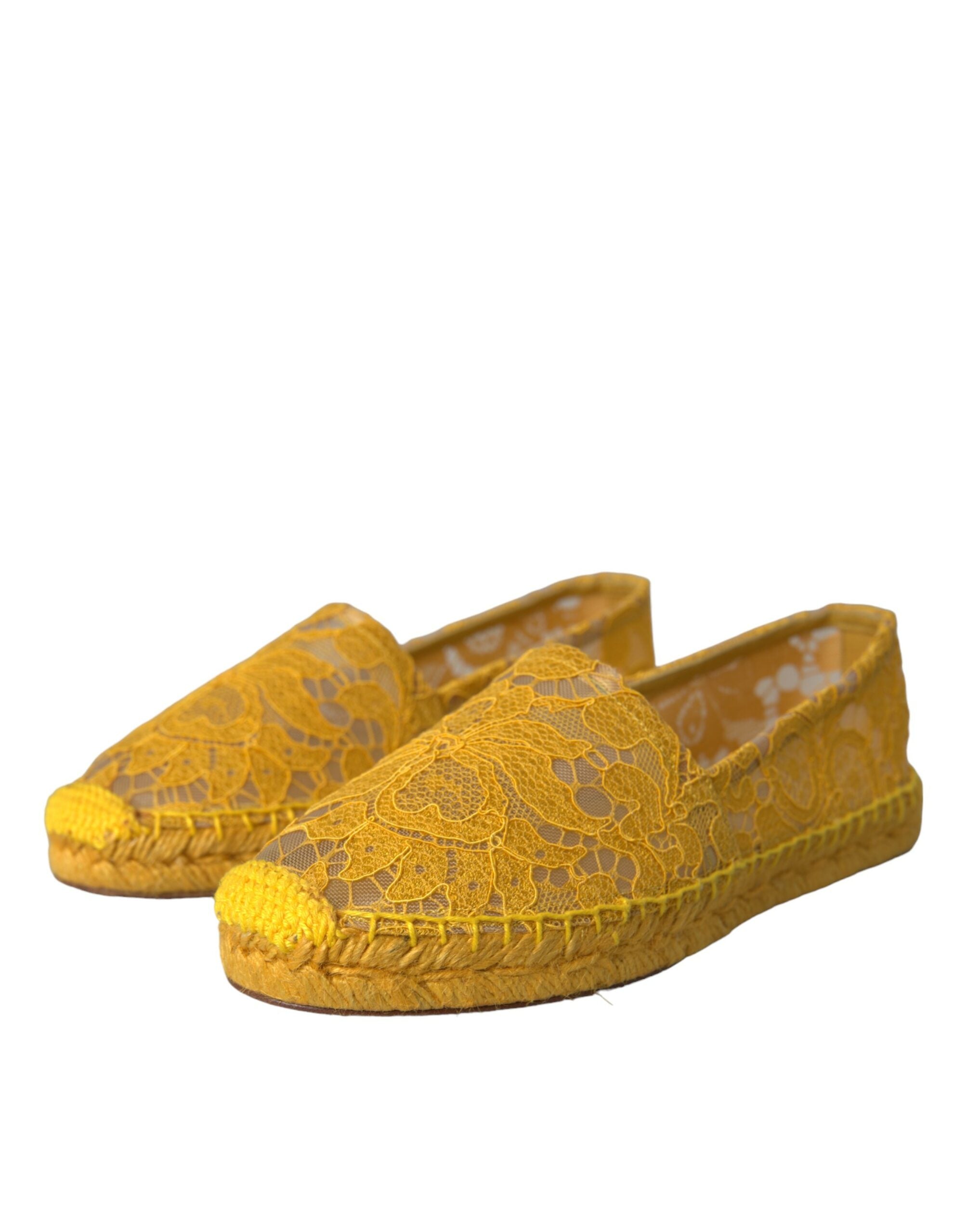 Dolce & Gabbana Yellow Lace Espadrille Loafers