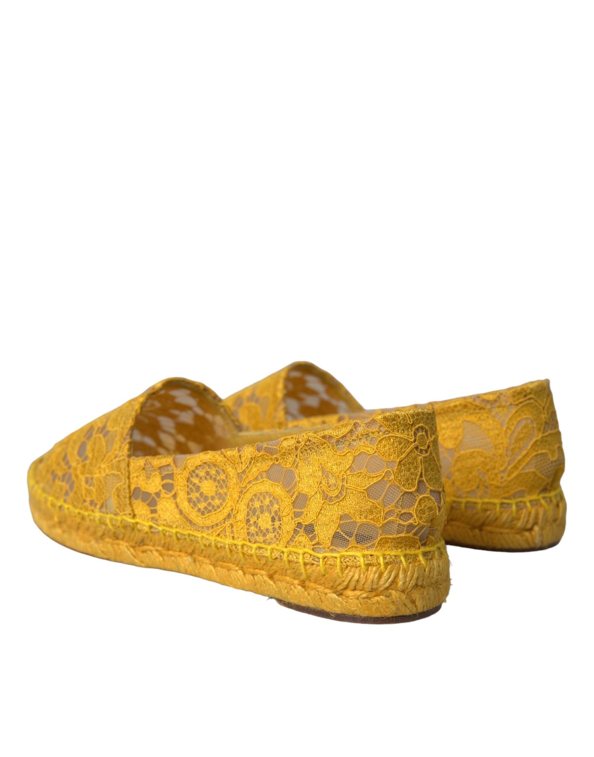 Dolce & Gabbana Yellow Lace Espadrille Loafers