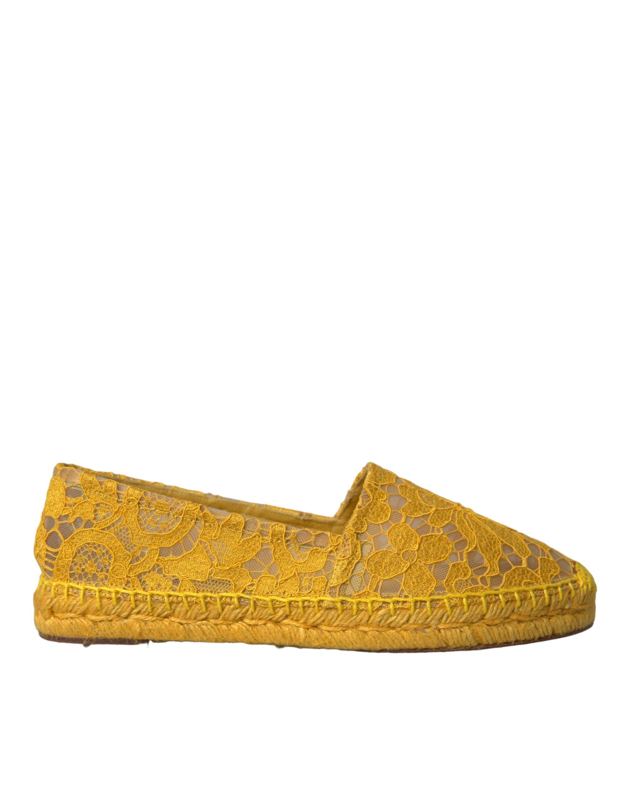 Dolce & Gabbana Yellow Lace Espadrille Loafers