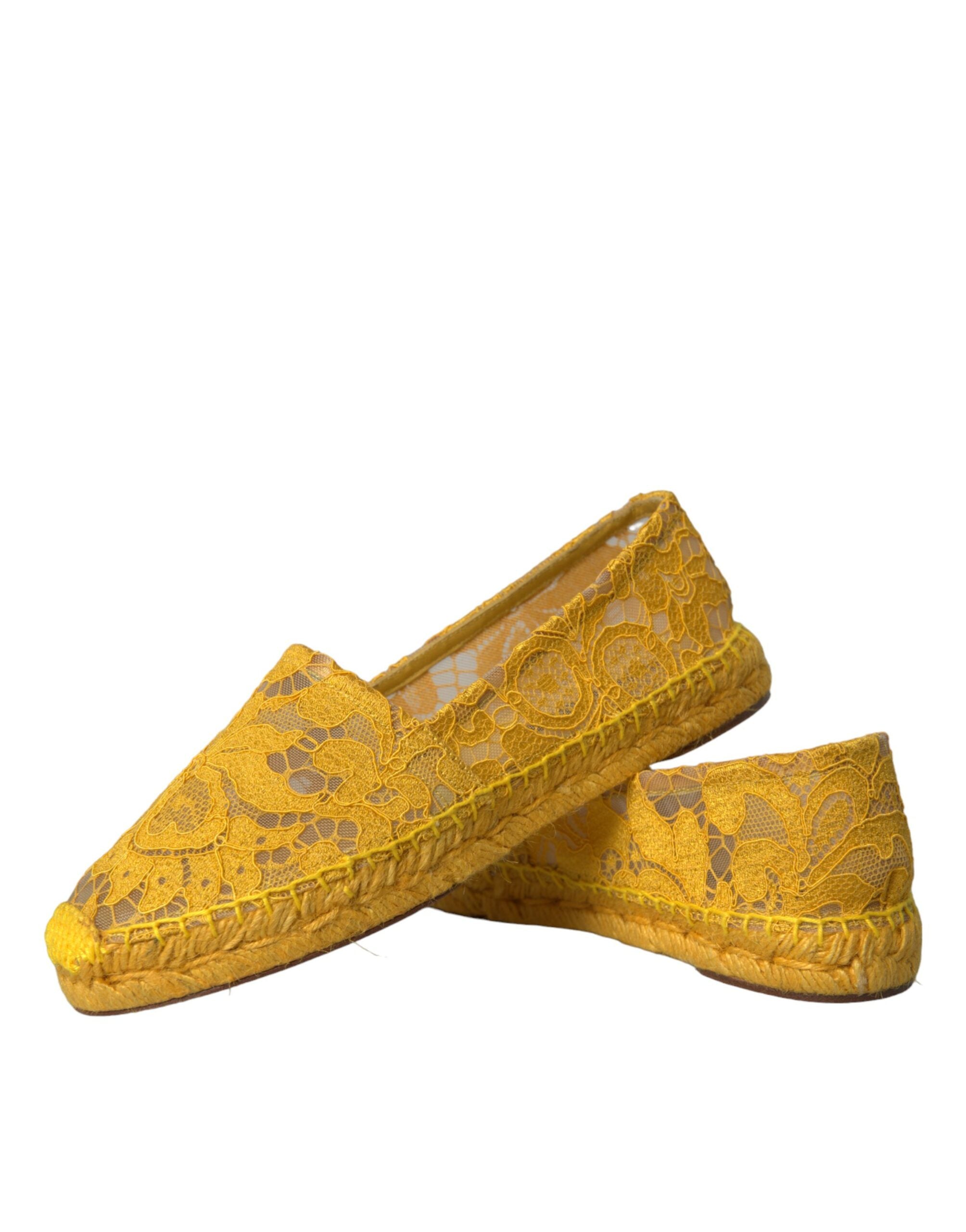 Dolce & Gabbana Yellow Lace Espadrille Loafers