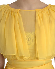Yellow Silk Sheath Belted Long Maxi Dress