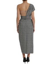 Gray Beige Layered One Shoulder Maxi Dress