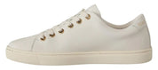 Dolce & Gabbana White Leather Gold Studded Red Heart Sneakers
