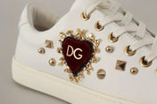 Dolce & Gabbana White Leather Gold Red Heart Sneakers