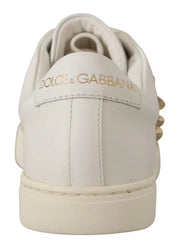 Dolce & Gabbana White Leather Gold Red Heart Sneakers