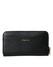 Black Blue Leather #DGFAMILY Zipper Continental Men Wallet