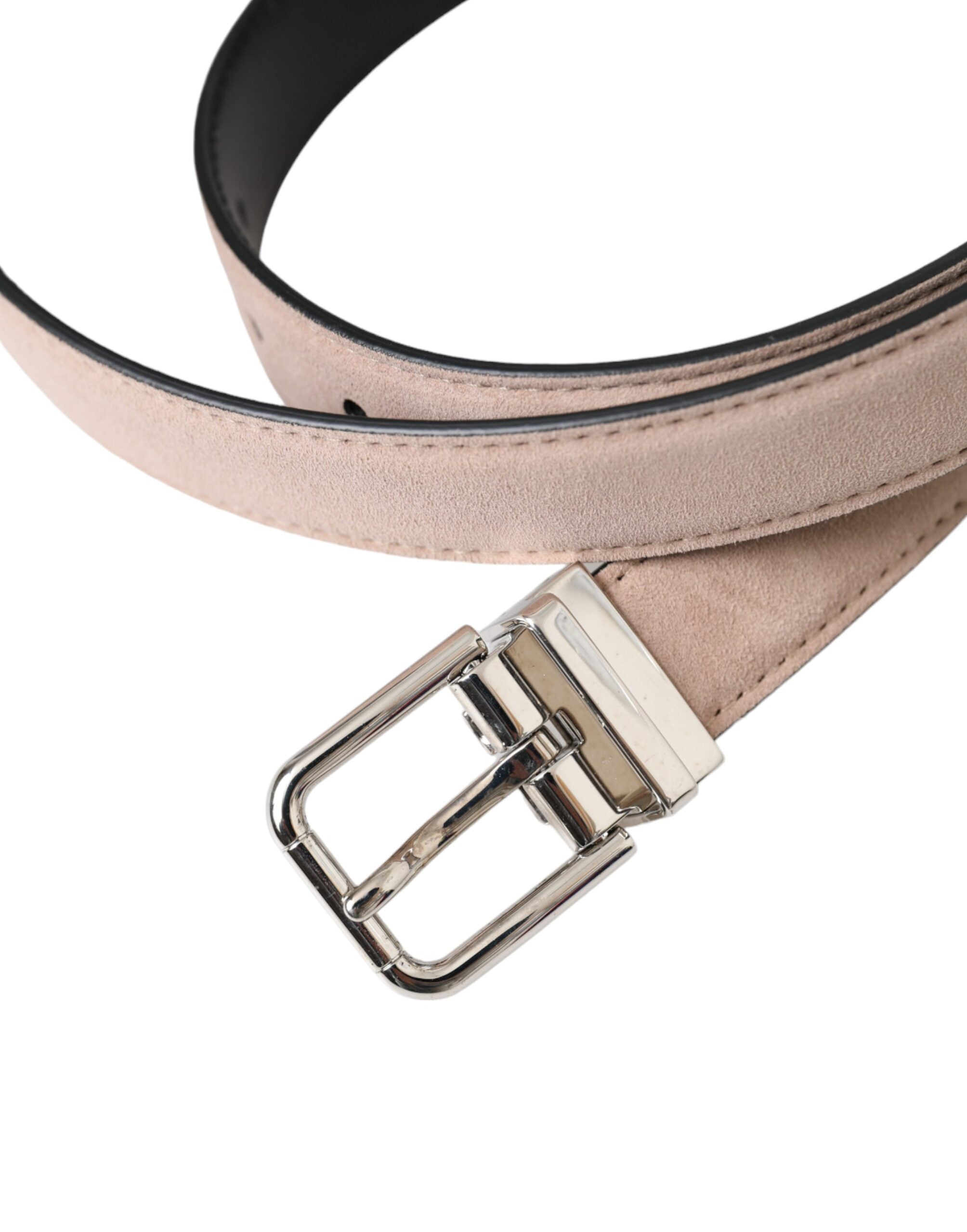 Bält i beige mocka med silverfärgad spänne för män
