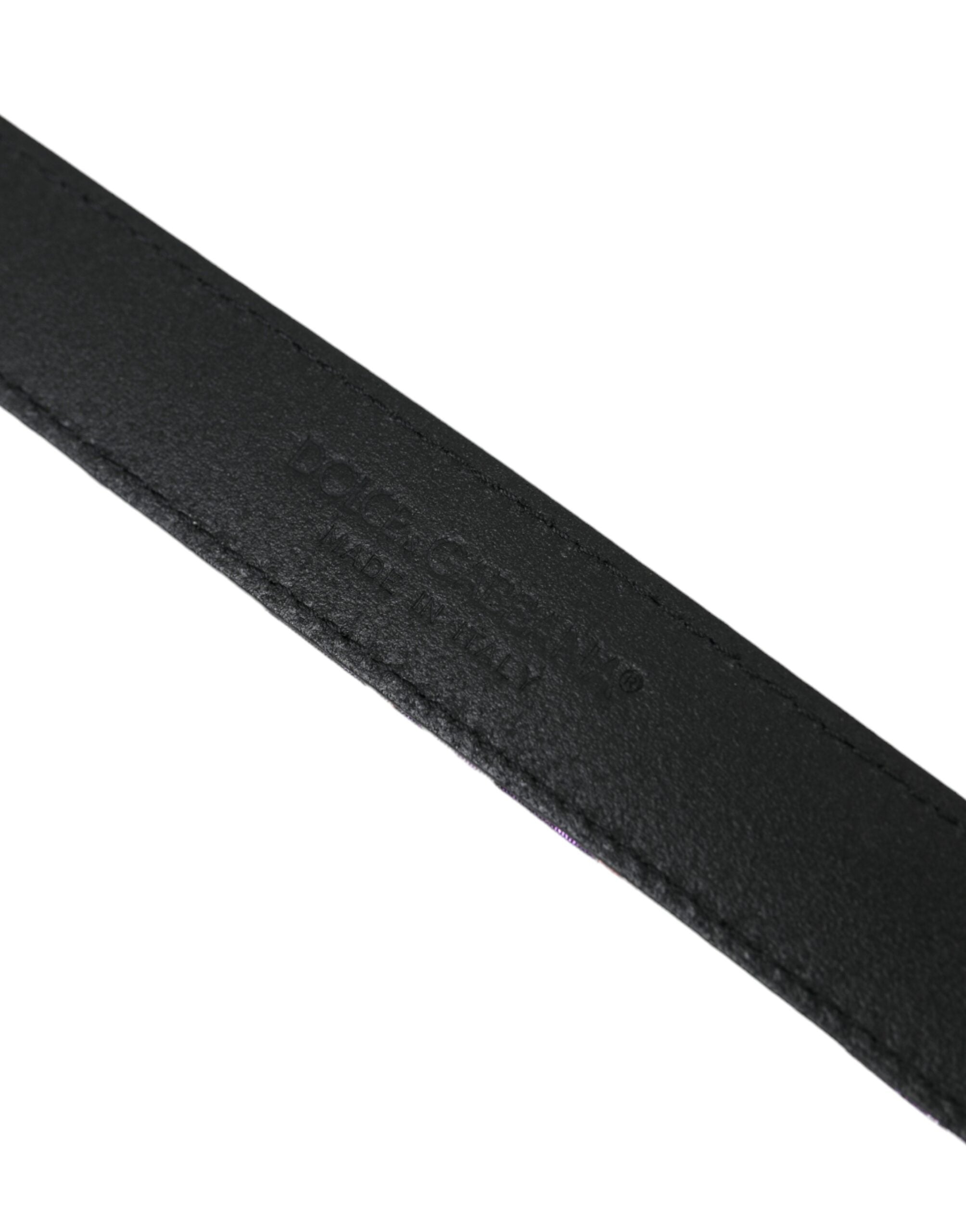 Mångfärgad läderrem med jacquardmönster och metallspänne