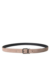 Beige Suede Leather Silver Buckle Belt Men