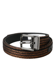 Gold Jacquard Stripes Silver Metal Buckle Belt