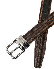 Gold Jacquard Stripes Silver Metal Buckle Belt