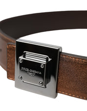 Metallic Bronze Leather Square Metal Buckle Belt