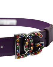 Purple Leather DG Logo Studs Metal Buckle Belt