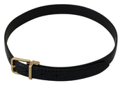 Black Exotic Leather Gold Metal Buckle Belt