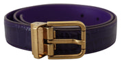 Purple Exotic Leather Gold Metal Buckle Belt