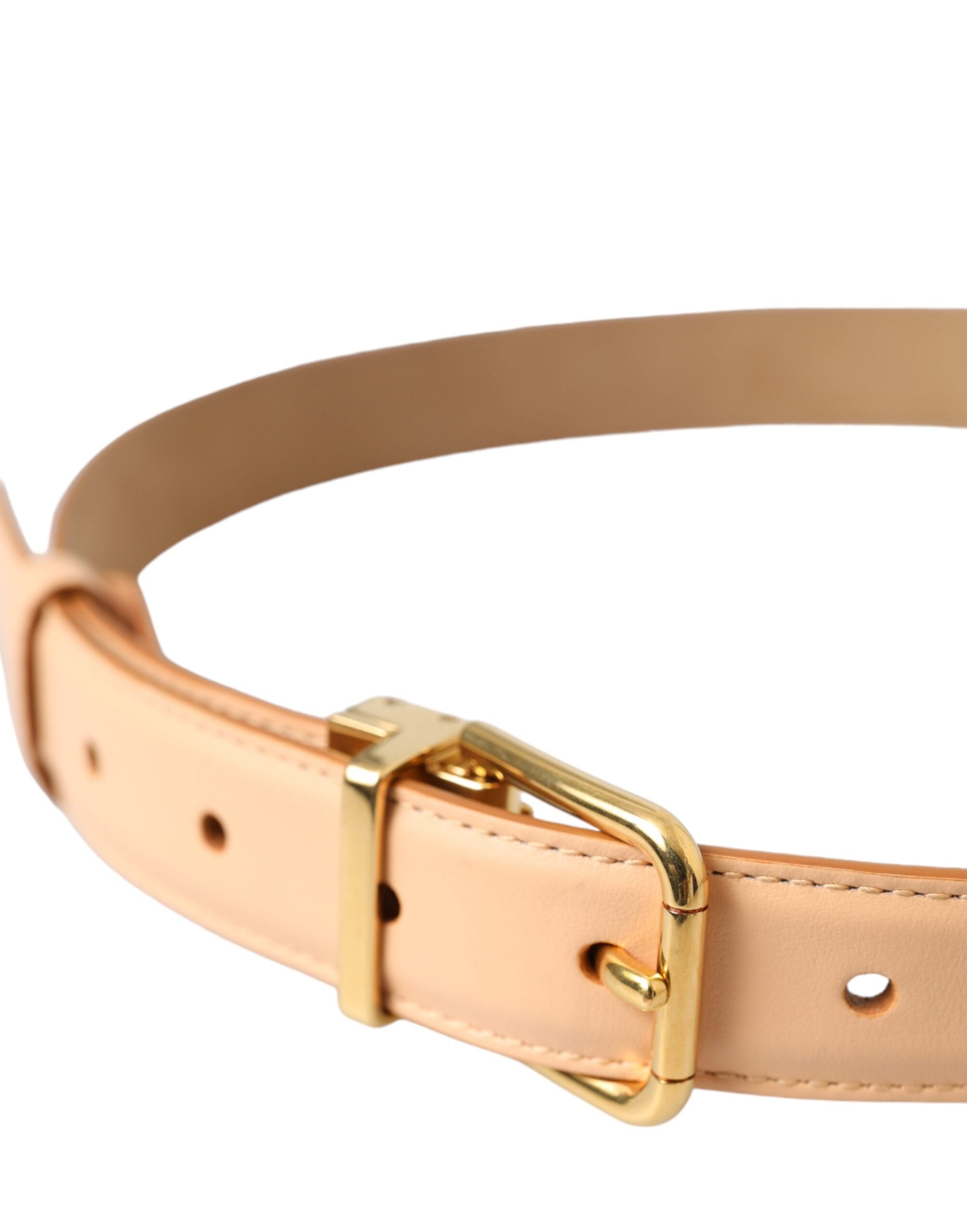 Bälte i beige kalvskinnsläder med guldmetallspänne