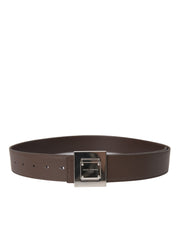 Brown Calf Leather Square Metal Buckle Belt