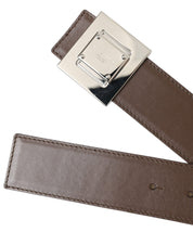 Brown Calf Leather Square Metal Buckle Belt