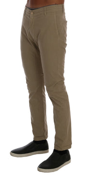 Beige Cotton Stretch Slim Fit Chinos