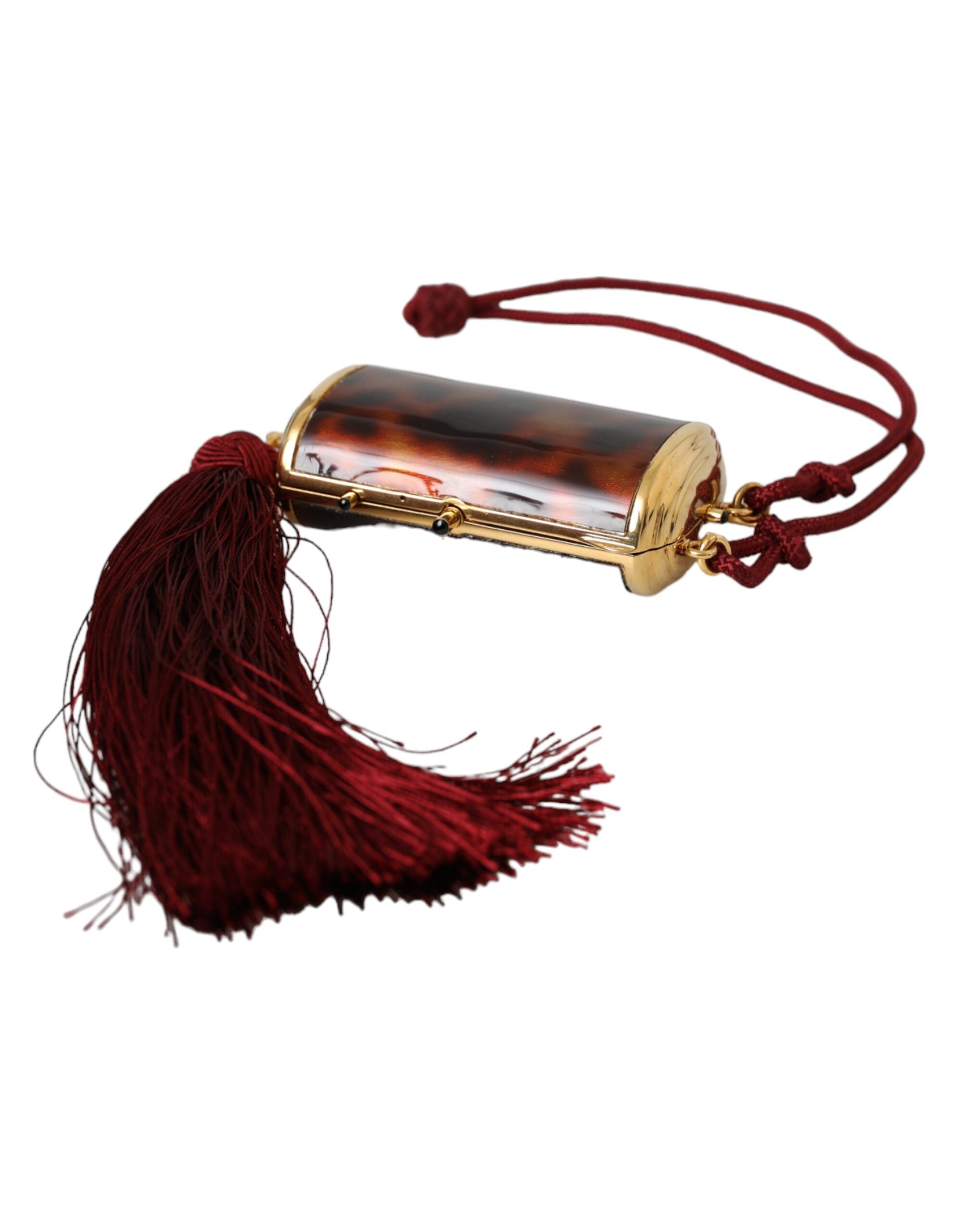 Dolce & Gabbana Brown Leather Mini Mirror Tassel Make Up Holder Bag