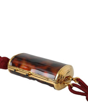 Dolce & Gabbana Brown Leopard Mini Mirror Tassel Make Up Holder Bag