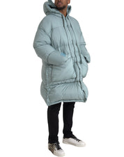 Light Blue Quilted Hooded Puffer Jacket Men