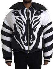 Black White Stripes Hooded Puffer Jacket