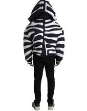Black White Stripes Hooded Puffer Jacket