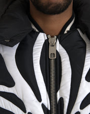 Black White Stripes Hooded Puffer Jacket