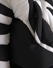 Black White Stripes Hooded Puffer Jacket