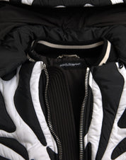 Black White Stripes Hooded Puffer Jacket
