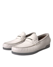 Dolce & Gabbana White Gray Leather Loafers