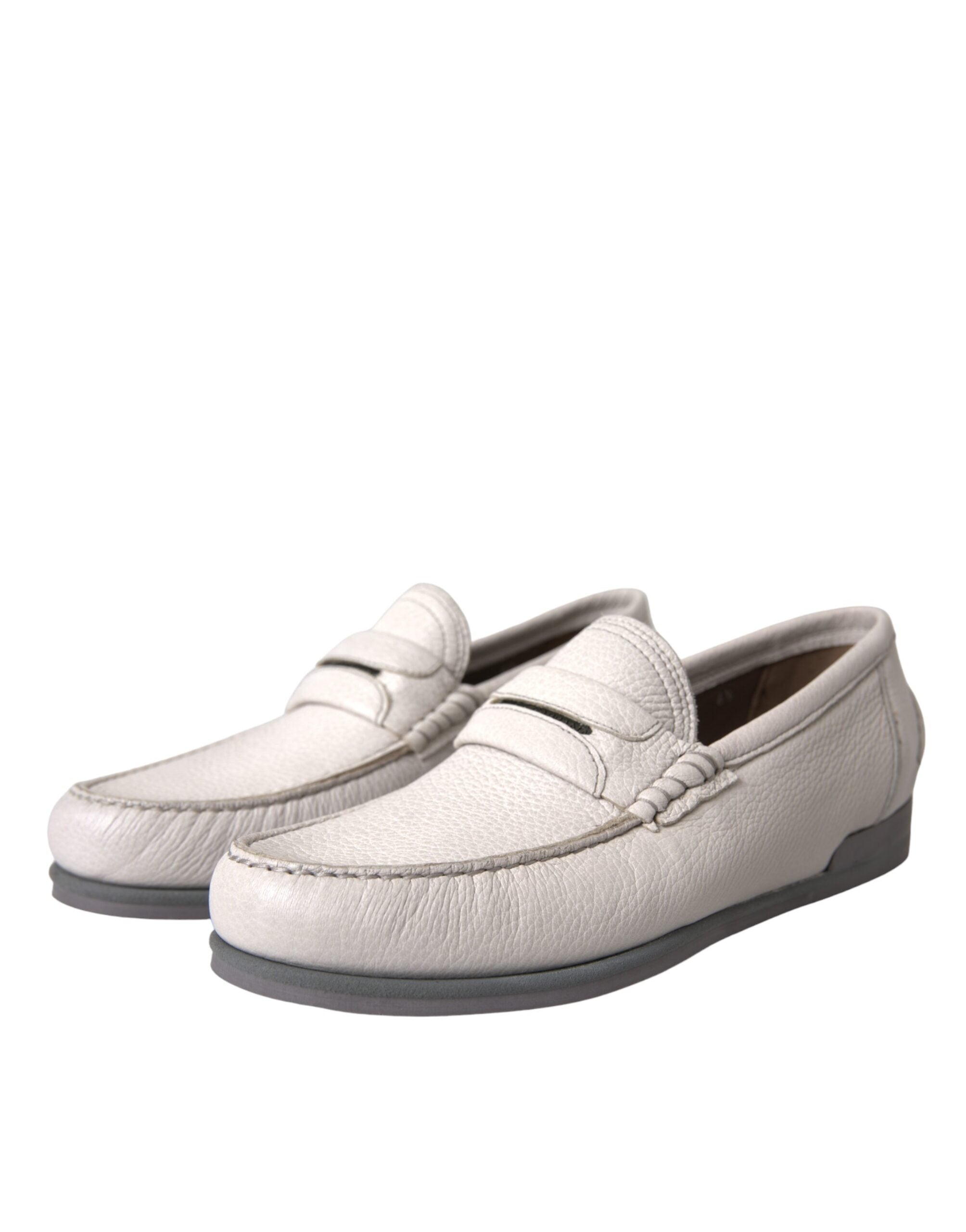 Dolce & Gabbana White Gray Leather Loafers