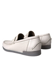 Dolce & Gabbana White Gray Leather Loafers