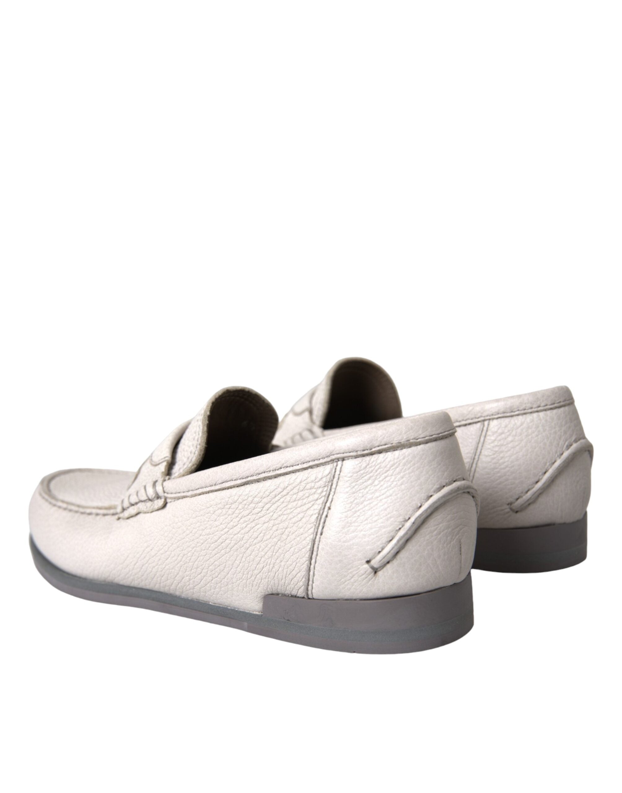Dolce & Gabbana White Gray Leather Loafers