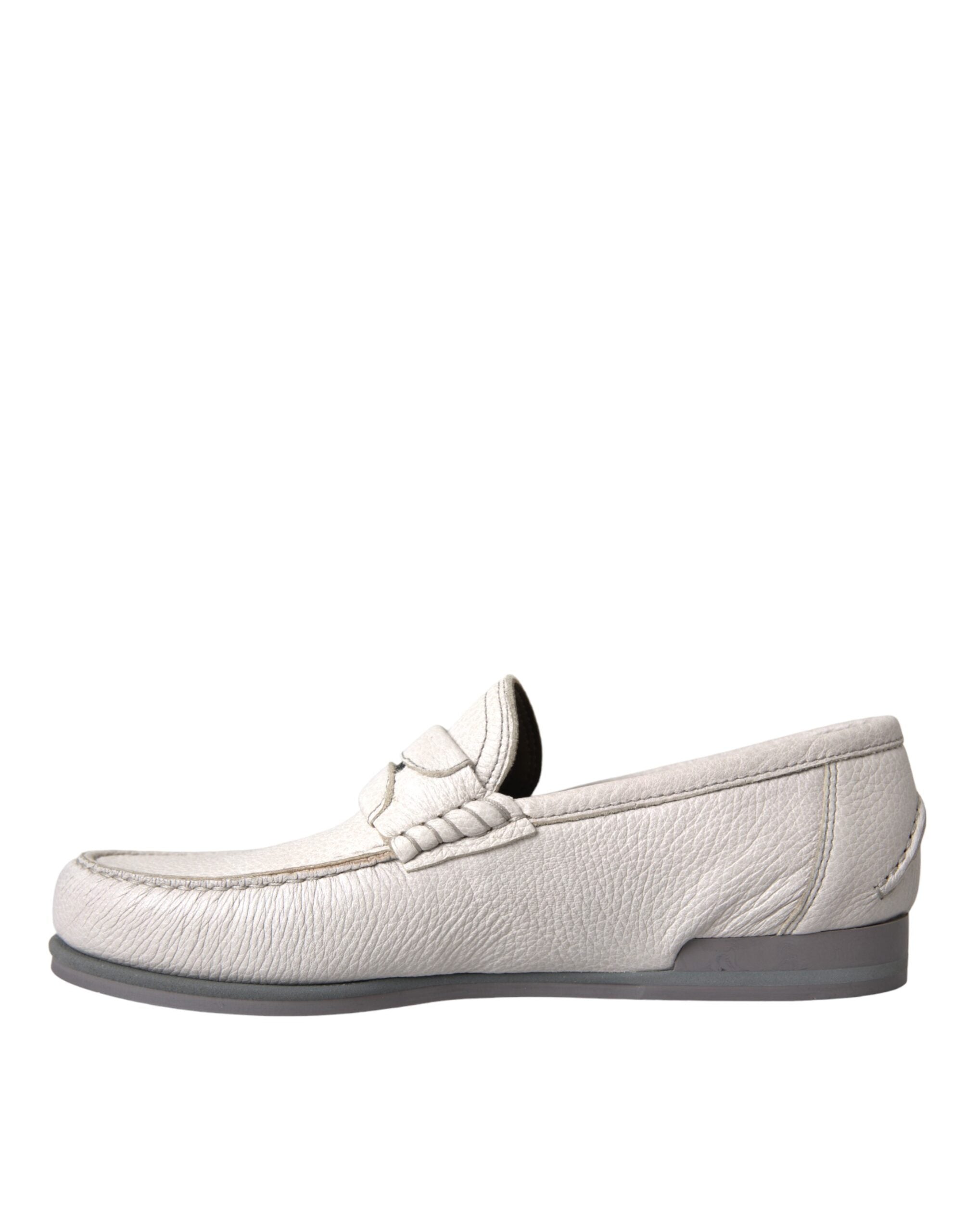 Dolce & Gabbana White Gray Leather Loafers