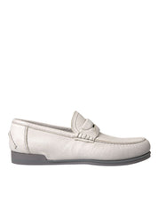 Dolce & Gabbana White Gray Leather Loafers