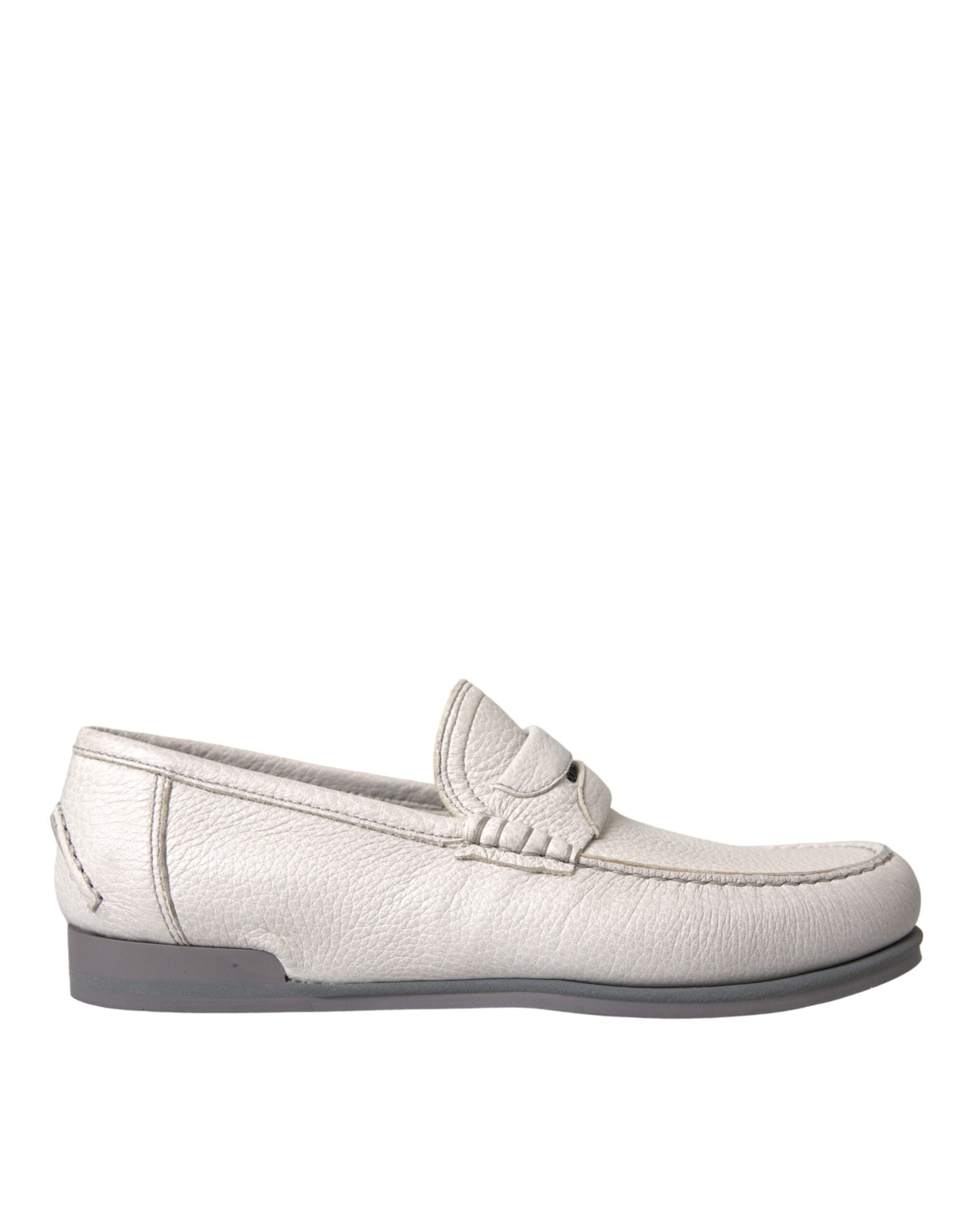 Dolce & Gabbana White Gray Leather Loafers