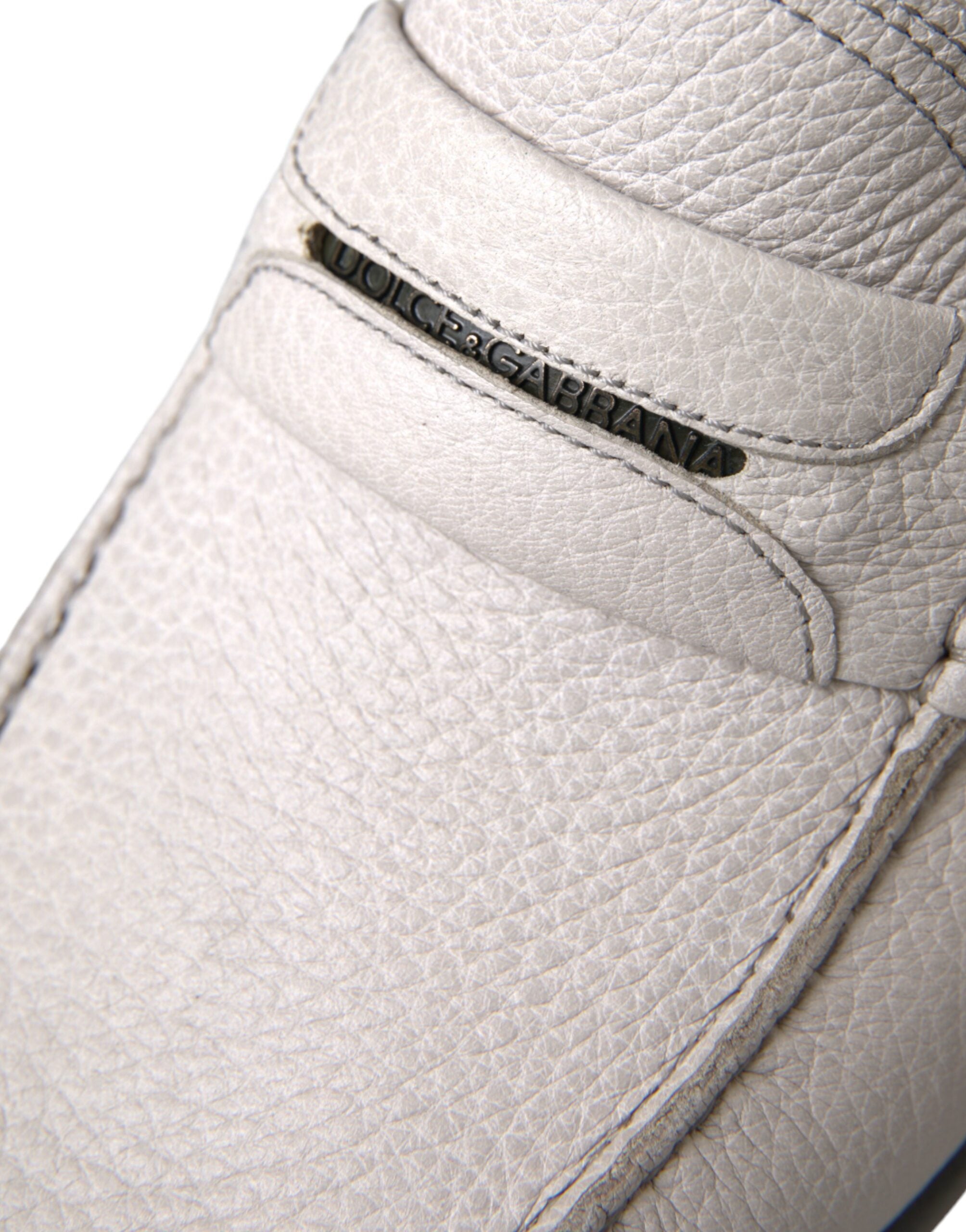 Dolce & Gabbana White Gray Leather Loafers