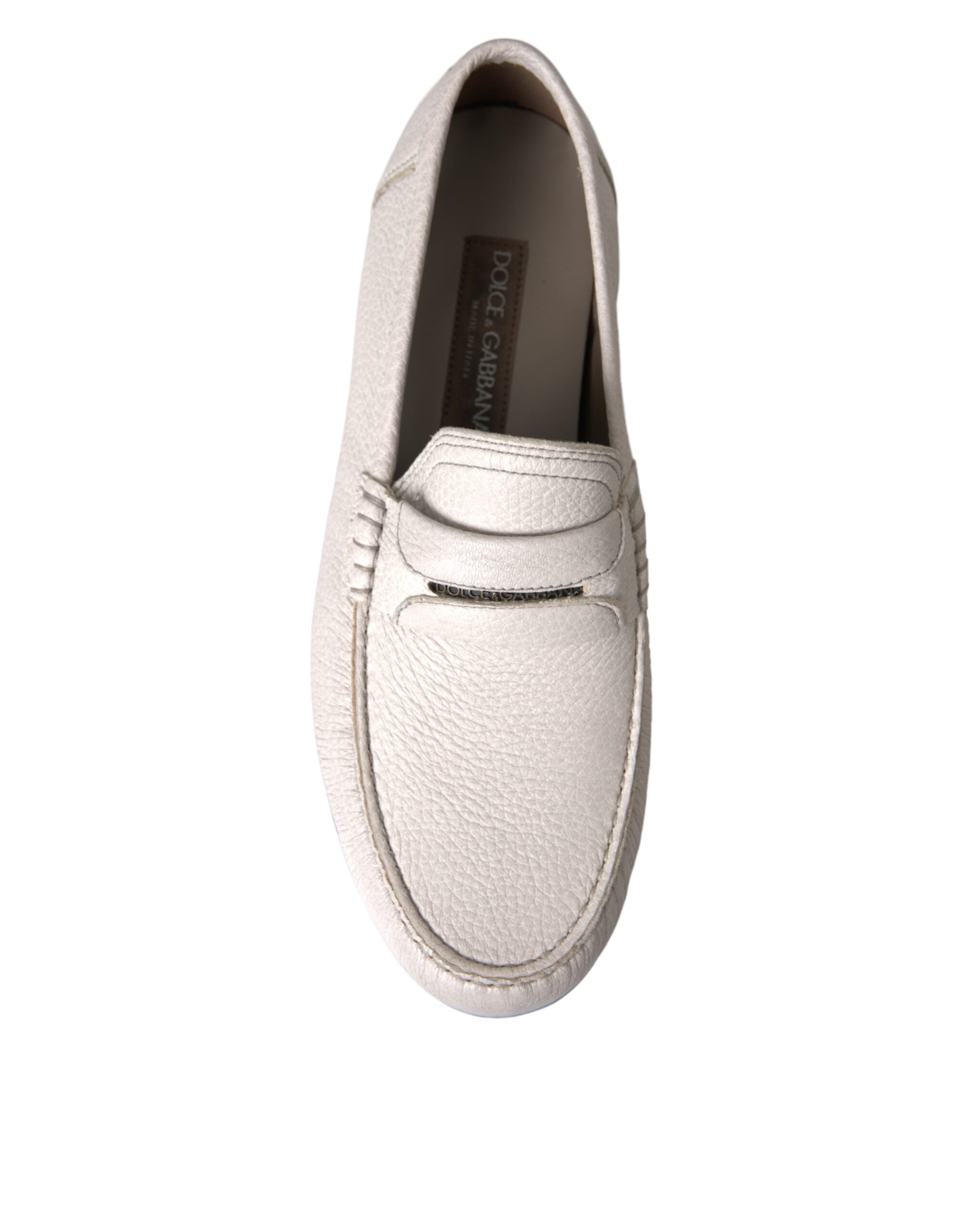 Dolce & Gabbana White Gray Leather Loafers