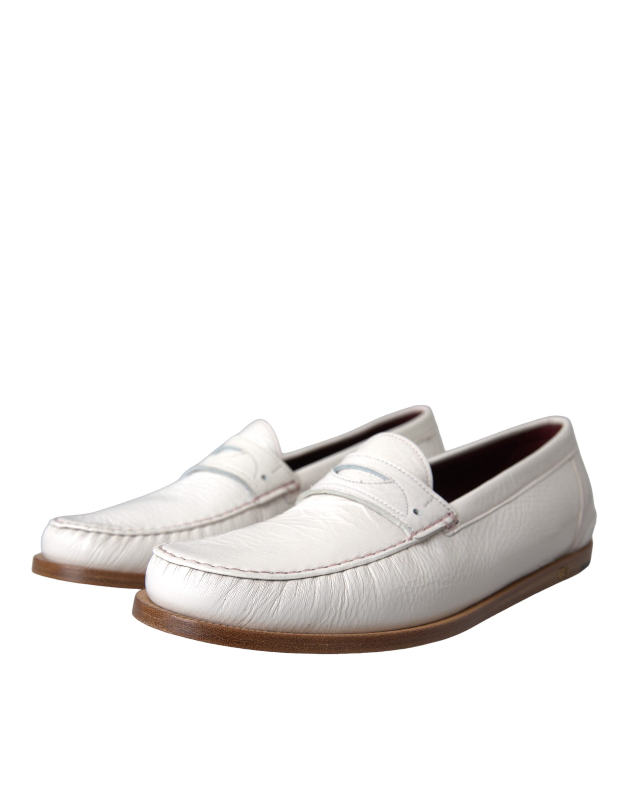 Dolce & Gabbana Off White Leather Mocassin Loafers