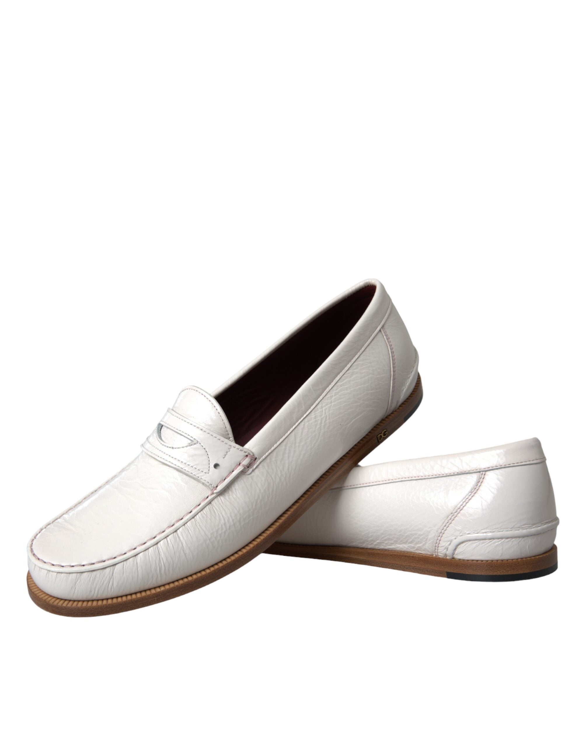 Dolce & Gabbana Off White Leather Mocassin Loafers