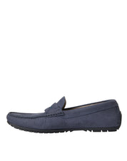 Blue Calf Leather Slip On Moccasin Shoes