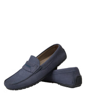 Blue Calf Leather Slip On Moccasin Shoes