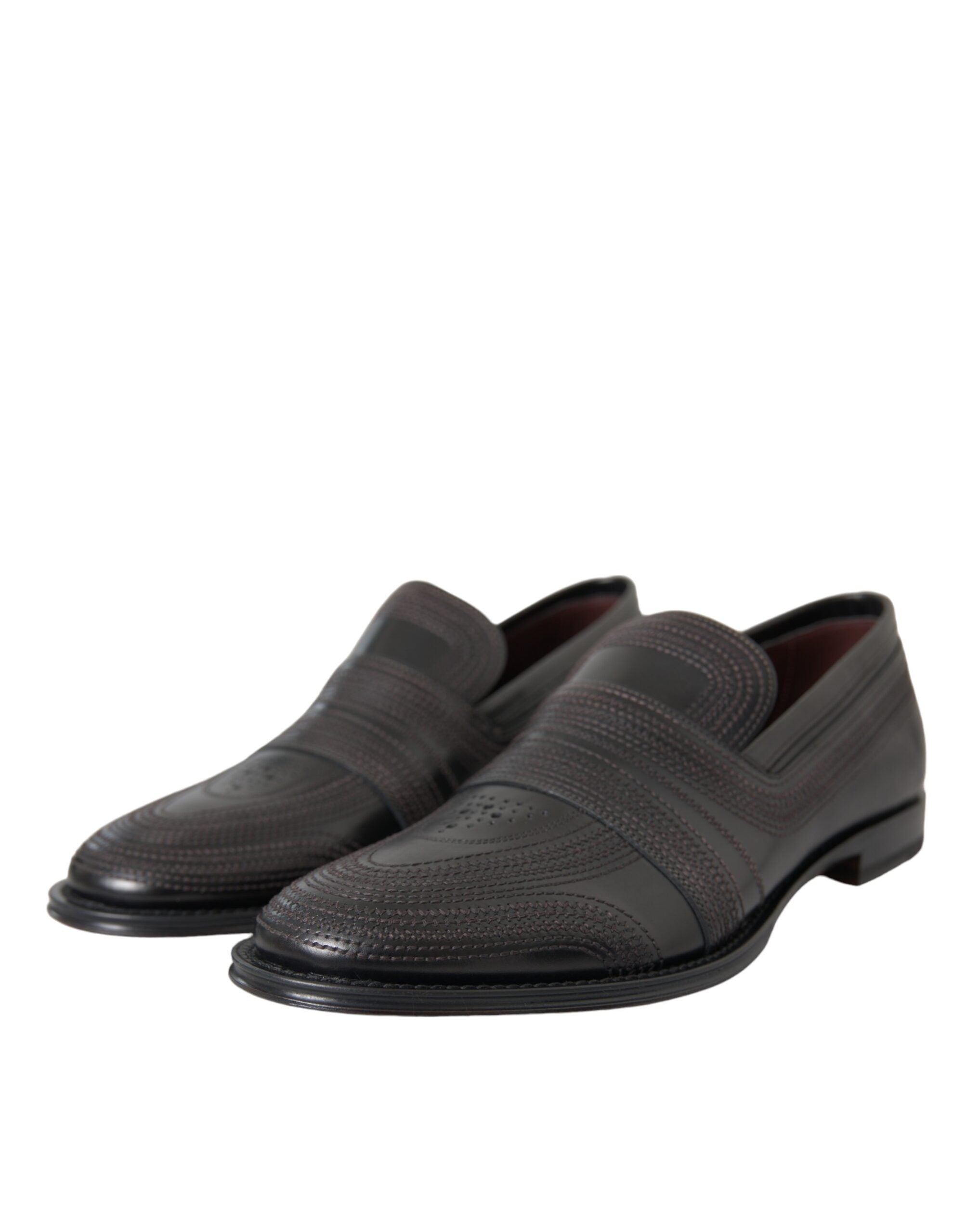 Dolce & Gabbana Black Brown Calfskin Leather Loafer Dress Shoes