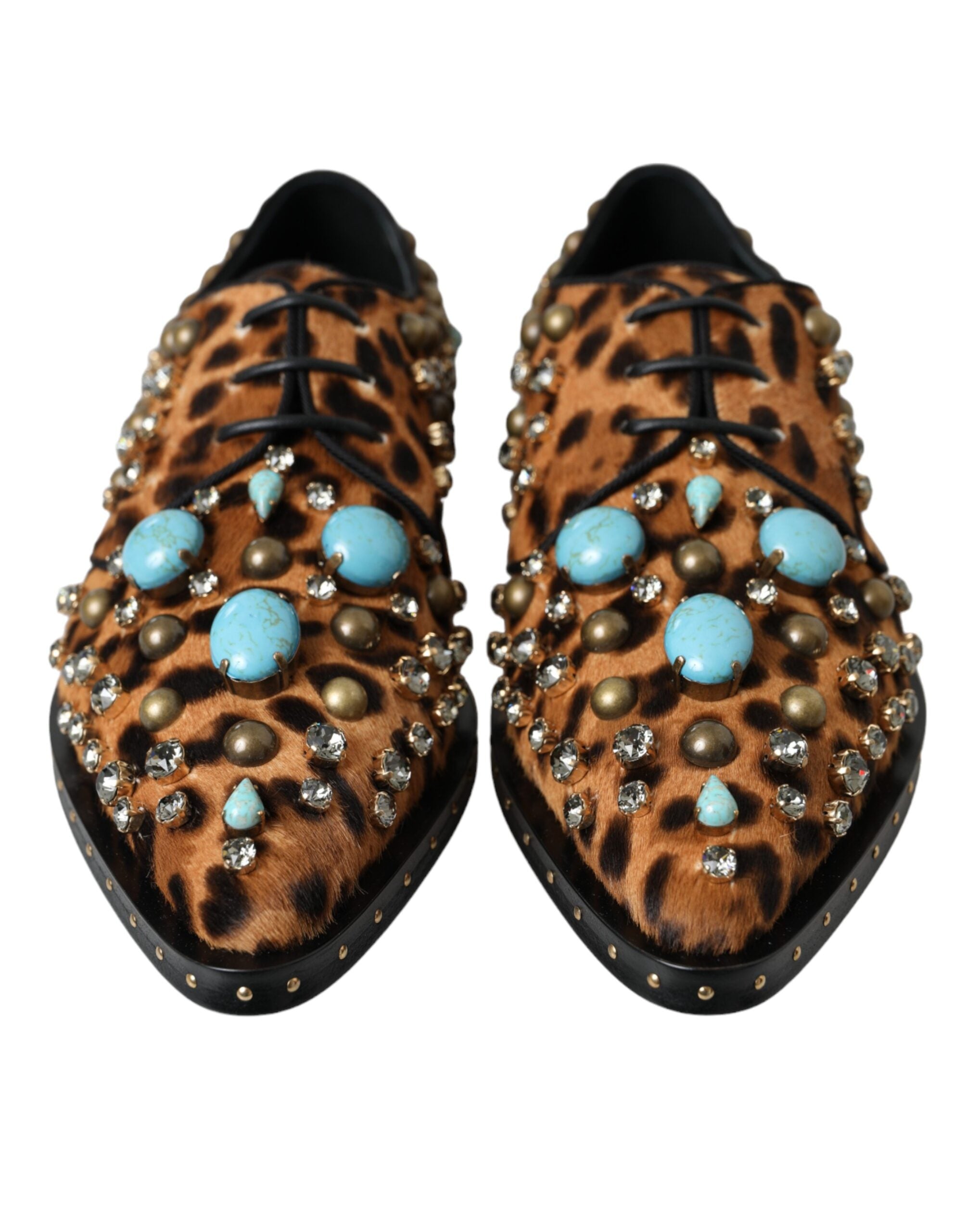 Dolce & Gabbana Brown Leopard Calf Fur Dress Shoes