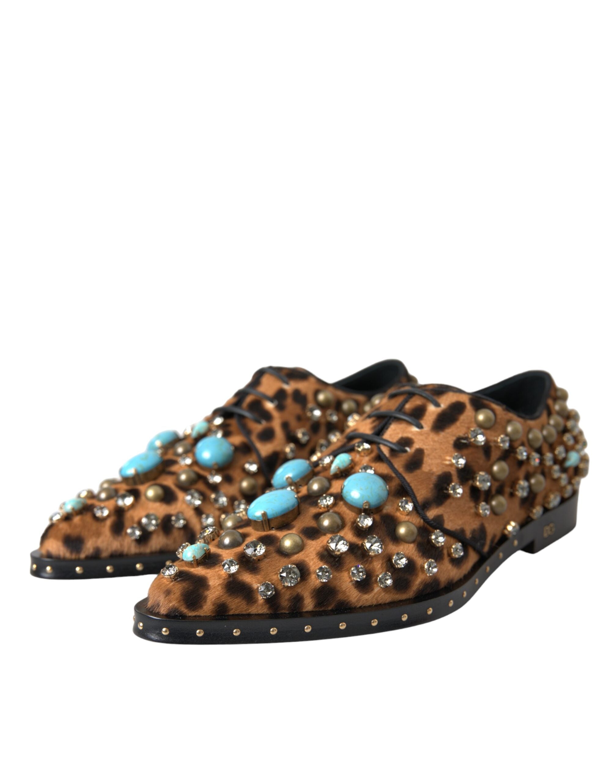 Dolce & Gabbana Brown Leopard Calf Fur Dress Shoes
