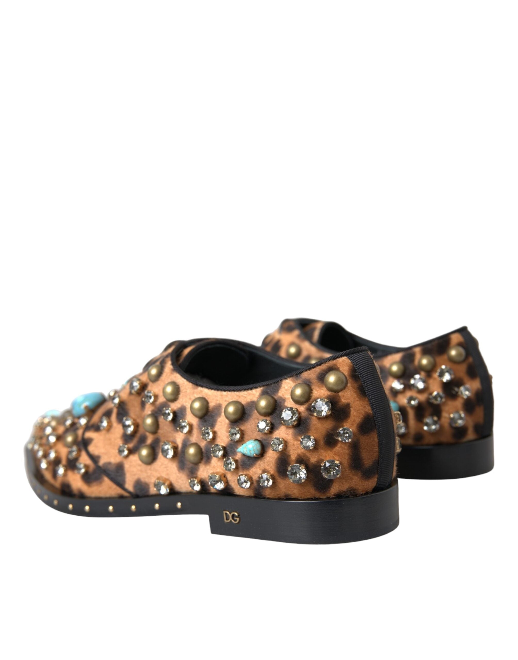 Dolce & Gabbana Brown Leopard Calf Fur Dress Shoes
